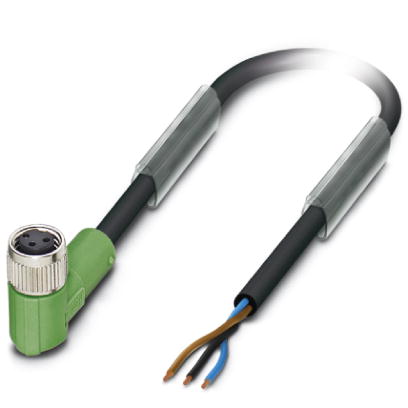 Phoenix Contact M8 Cordset; SAC-3P- 5.0-PUR/M 8FR; Female Right Angle; 3-Pin; 3-Wire; 5m PUR Cable